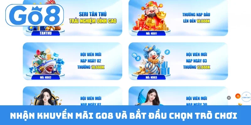 nhan khuyen mai go8 va bat dau chon tro choi Nhận khuyến mãi GO8 và bắt đầu chọn trò chơi yêu thích